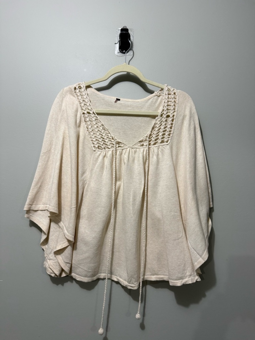 Boho Crochet-Trim 100% Cotton Peasant Top Cream L cottagecore